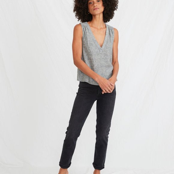 Marine Layer Tory Tank in Black/White Stripe - Picture 3 of 12